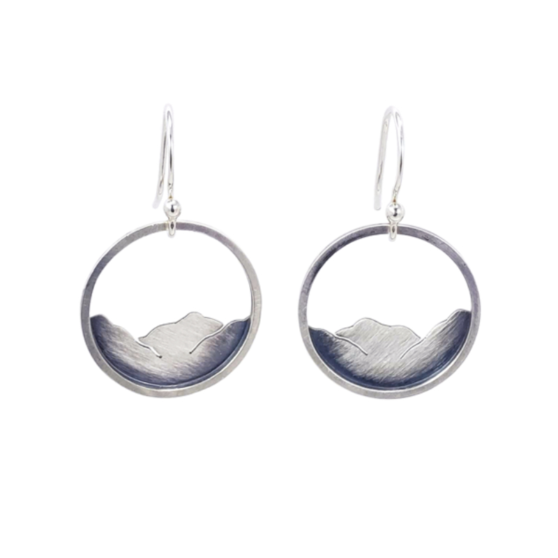 SARATOGA JEWELS STERLING SILVER MOUNTAINSCAPE SMALL CIRCLE EARRINGS