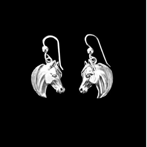 JANE HEART STERLING SILVER ARABIAN HORSE DROP EARRINGS ON WIRES