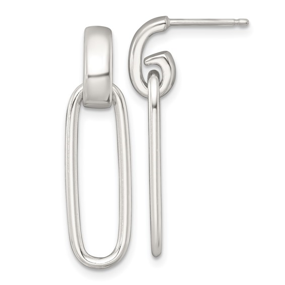 STERLING SILVER ELONGATED OVAL DANGLE POST EARRINGS
