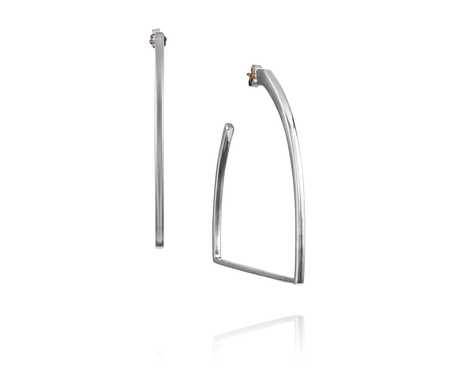 VINCENT PEACH STERLING SILVER STIRRUP EARRINGS WITH 14K YELLOW GOLD POSTS AND BACKS
