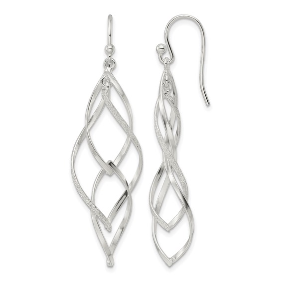 STERLING SILVER POLISHED AND TEXTURED TWISTED DANGLE EARRINGS ON WIRES