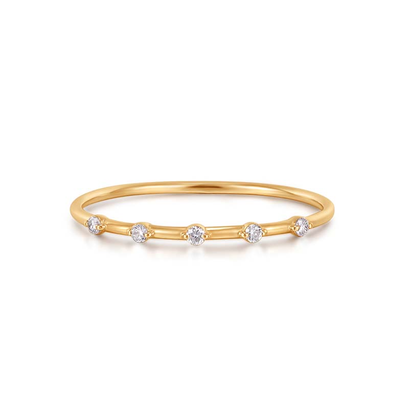 AURELIE GI "LUELLE" 14K YELLOW GOLD BAND WITH 5 ROUND FLOATING DIAMONDS