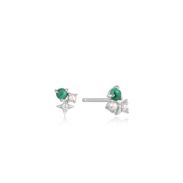 ANIA HAIE STERLING SILVER MALACHITE STAR STUD EARRINGS