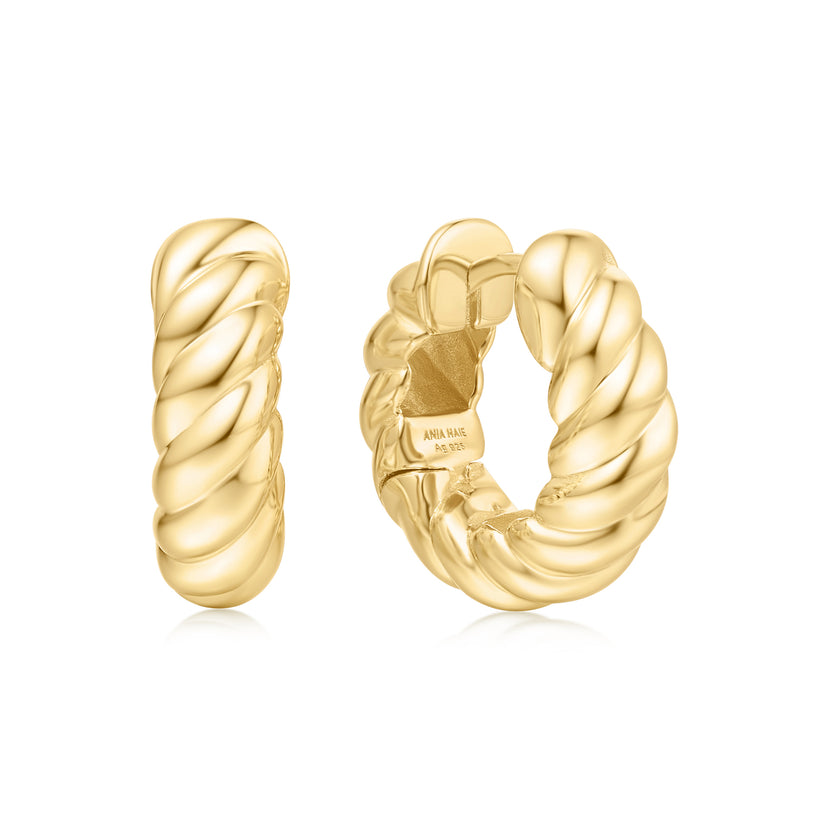 ANIA HAIE 14K GOLD PLATED ON STERLING SILVER GOLD BOLD TEXTURE MEDIUM HOOP