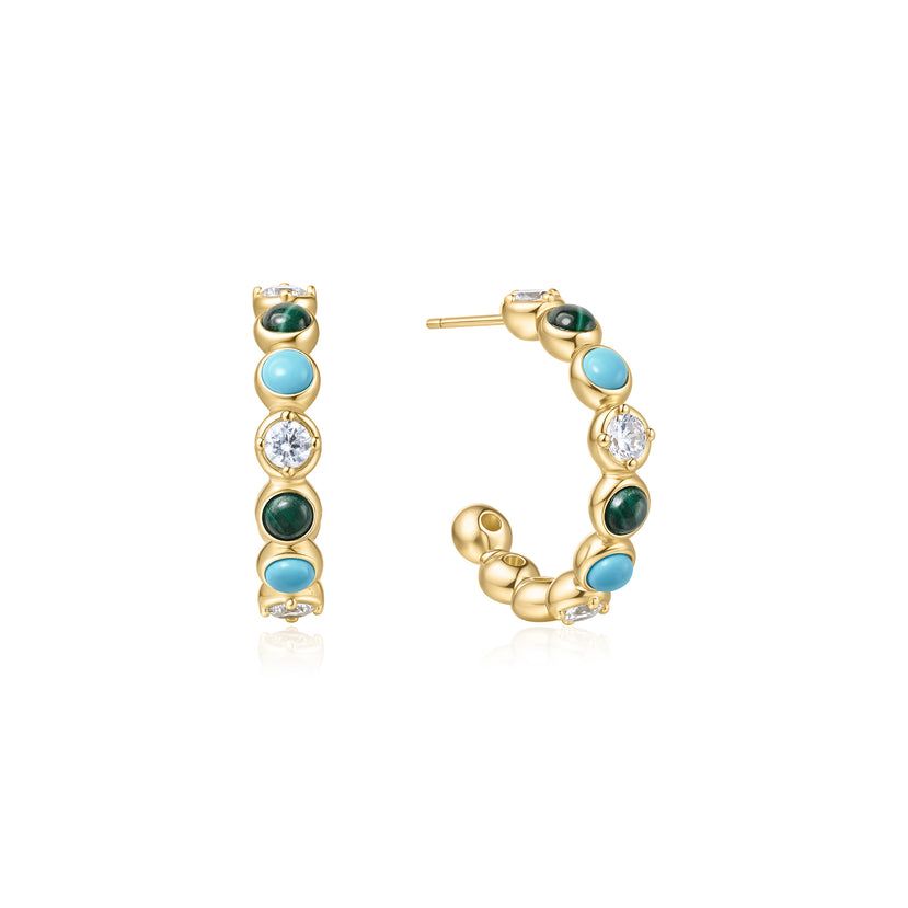 ANIA HAIE 14K GOLD PLATED ON STERLING SILVER GOLD MALACHITE AND TURQUOISE LARGE HOOP EARRINGS