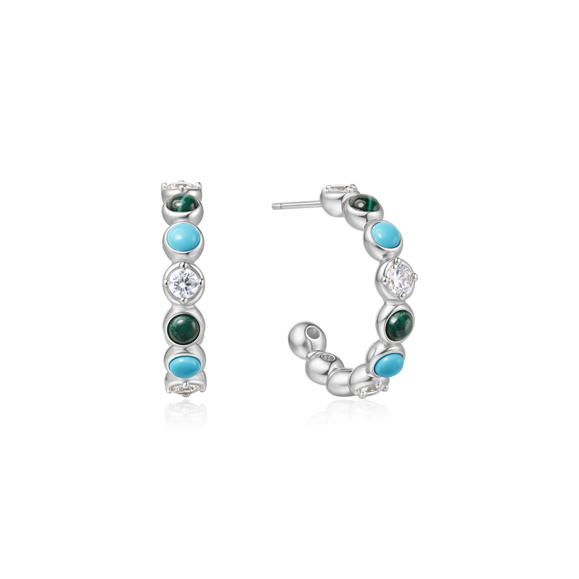 ANIE HAIE STERLING SILVER MALACHITE AND TURQUOISE LARGE HOOP EARRINGS