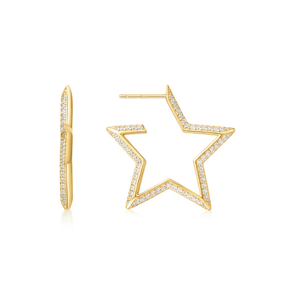 ANIA HAIE 14K GOLD PLATED ON STERLING SILVER GOLD LARGE STAR SHAPED PAVE HOOP EARRINGS