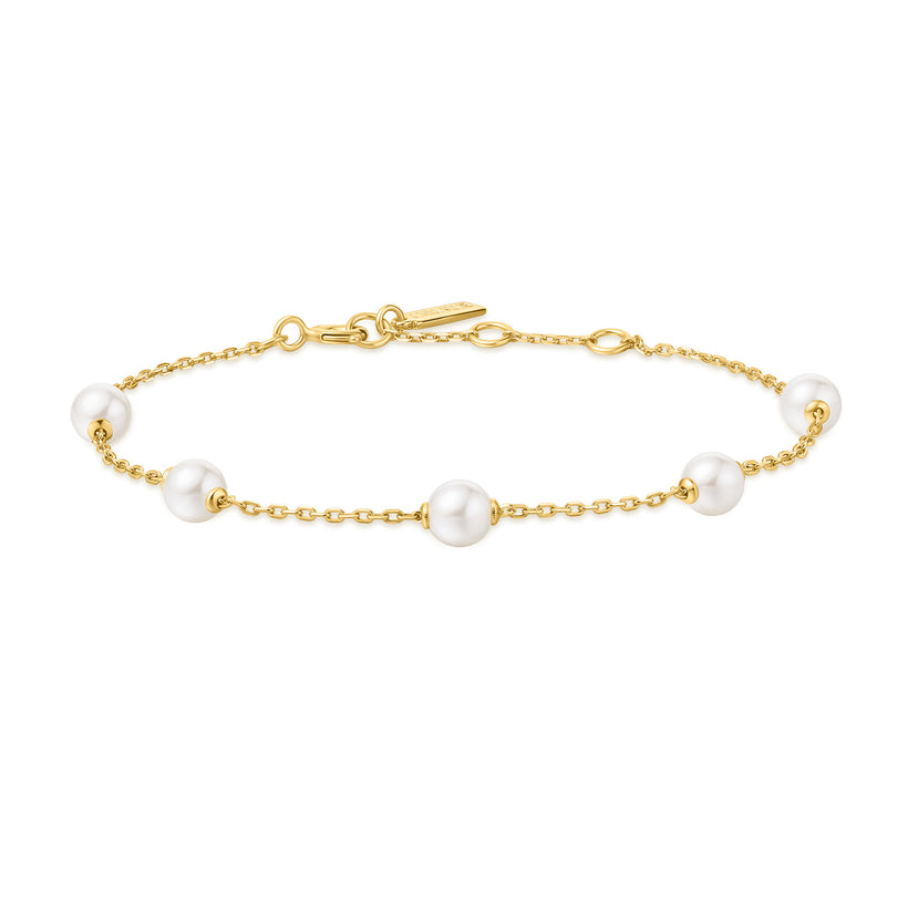 ANIA HAIE 14K GOLD PLATED ON STERLING SILVER GOLD PEARL STATION BRACELET