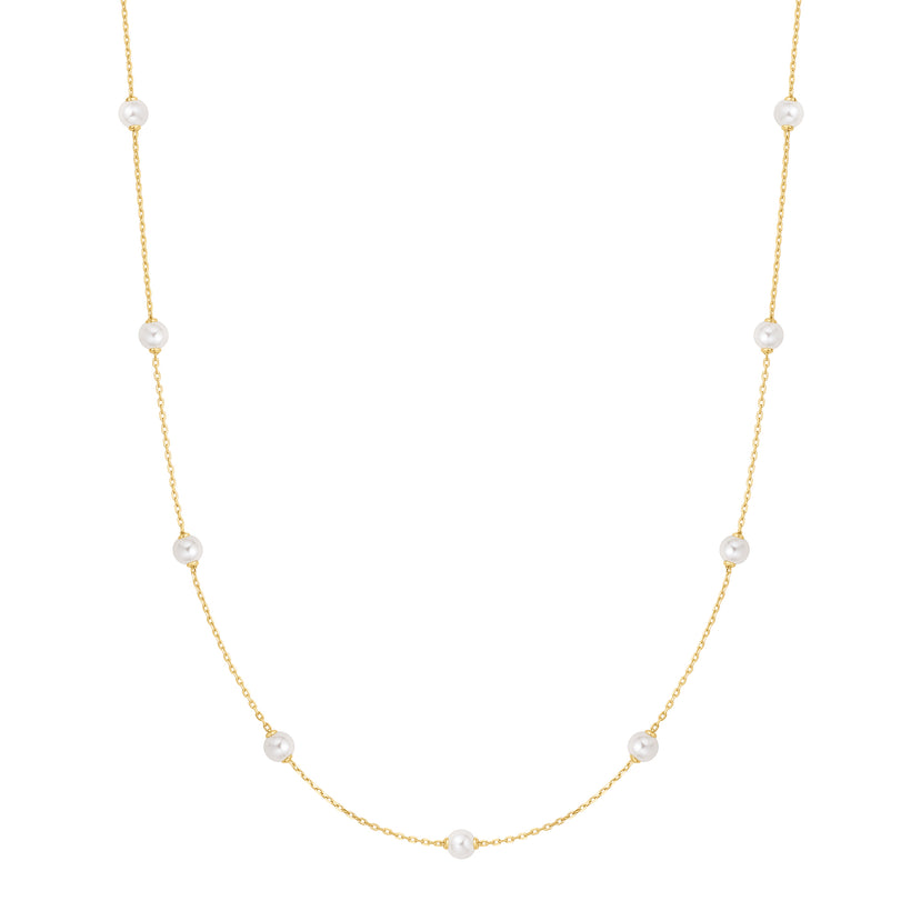 ANIA HAIE 14K GOLD PLATED ON STERLING SILVER GOLD SHELL PEARL STATION CHAIN NECKLACE