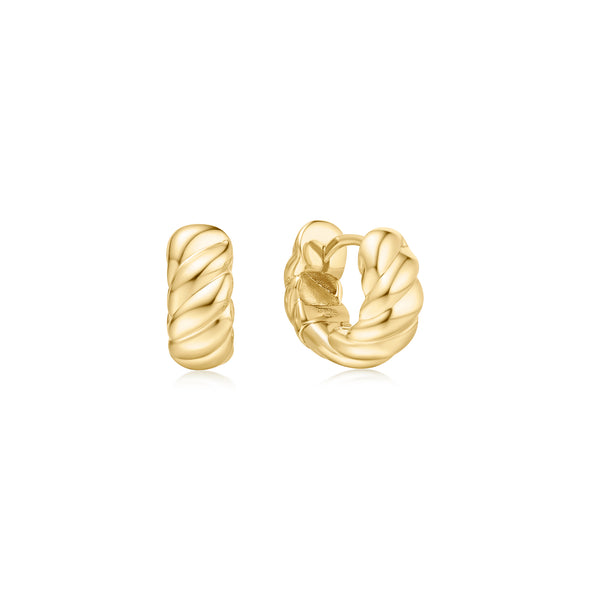 ANIA HAIE 14K GOLD PLATED ON STERLING SILVER GOLD BOLD TEXTURED SMALL HUGGIE EARRINGS