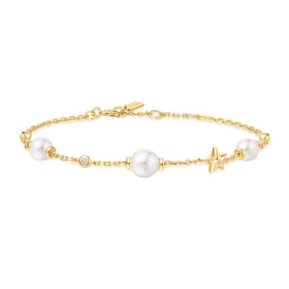 ANIA HAIE 14K GOLD PLATED ON STERLING SILVER GOLD PEARL AND STAR STATION BRACELET