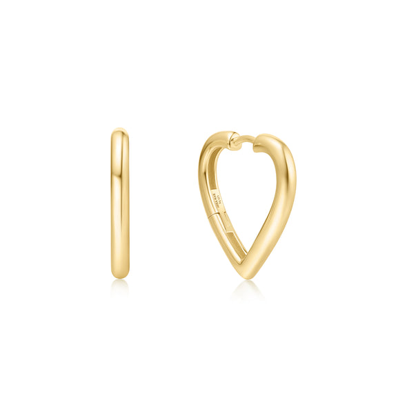 ANIA HAIE 14K GOLD PLATED ON STERLING SILVER GOLD MEDIUM HEART HOOP EARRINGS