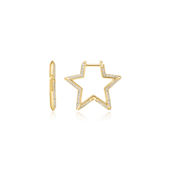 ANIA HAIE 14K GOLD PLATED ON STERLING SILVER GOLD MEDIUM STAR PAVE HOOP EARRINGS