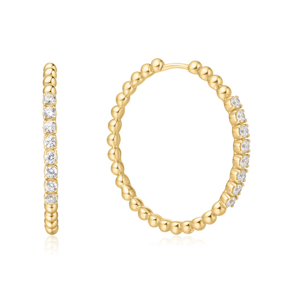ANIA HAIE 14K GOLD PLATED ON STERLING SILVER GOLD LARGE CLAW SPHERE BEADED HOOP EARRINGS