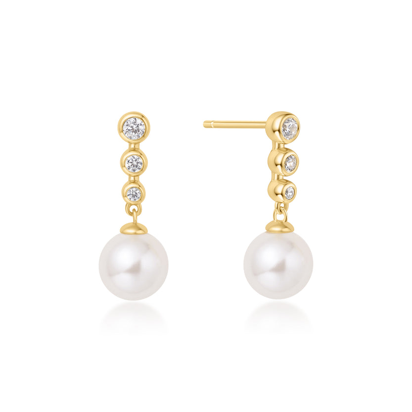 ANIA HAIE 14K GOLD PLATED ON STERLING SILVER MISS DAINTY BEADED STONE SHELL PEARL DROP STUD EARRINGS