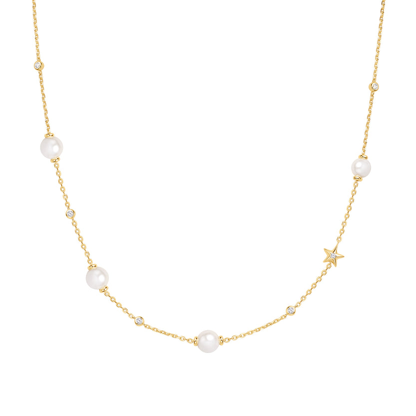 ANIA HAIE 14K GOLD PLATED OVER STERLING SILVER SHELL PEARL AND STAR STATTION NECKLACE