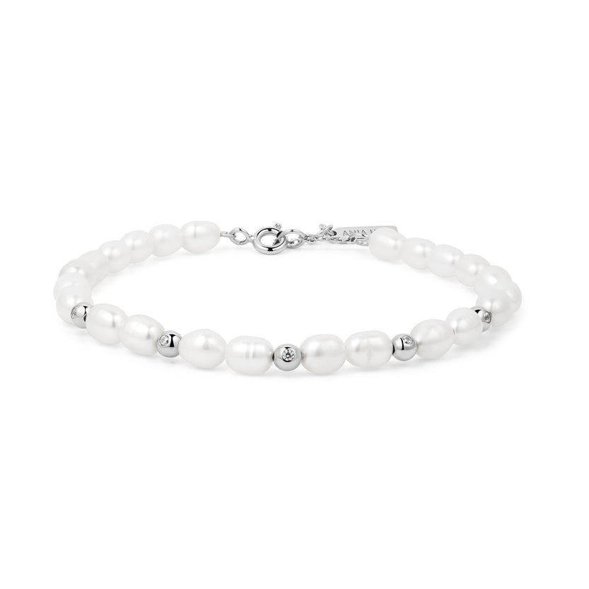 ANIA HAIE STERLING SILVER FRESHWATER PEARL AND WHITE CUBIC ZIRCONIA BEZEL SET BRACELET