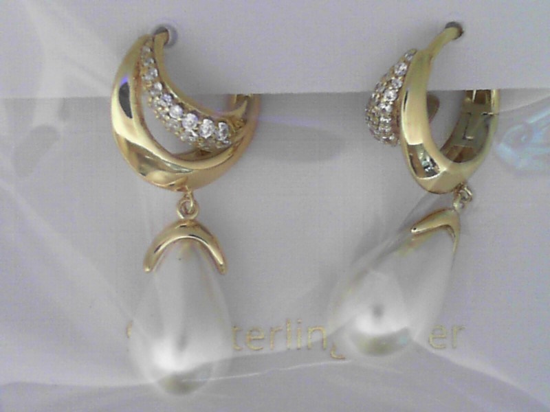 ANIA HAIE 14K PLATED OVER STERLING SILVER MIXED SHELL PEARL DROP HUGGIE HOOP EARRINGS