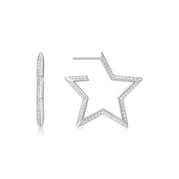 ANIE HAIE STERLING SILVER LARGE STAR SHAPED PAVE HOOP EARRINGS