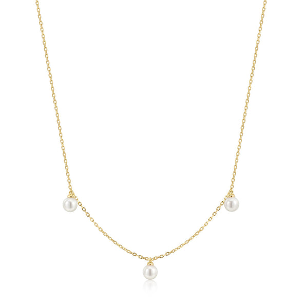 ANIA HAIE 14K GOLD PLATED ON STERLING SILVER TRIPLE SHELL PEARL STATION NECKLACE