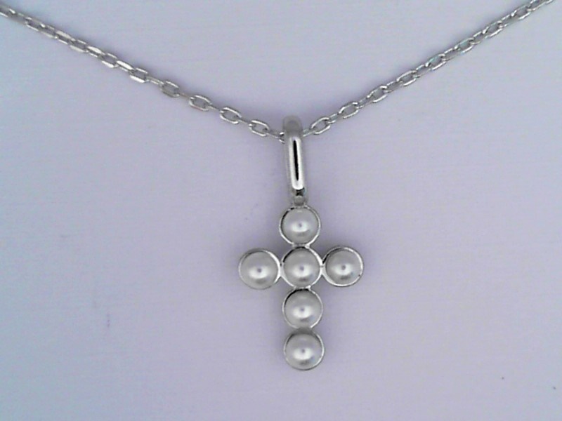 ANIA HAIE STERLING SILVER SHELL PEARL CROSS PENDANT ON A MINI LINK CHAIN NECKLACE