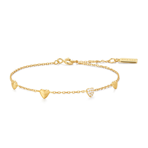 ANIA HAIE 14K GOLD PLATED ON STERLING SILVER GOLD PUFFED HEART STATION BRACELET