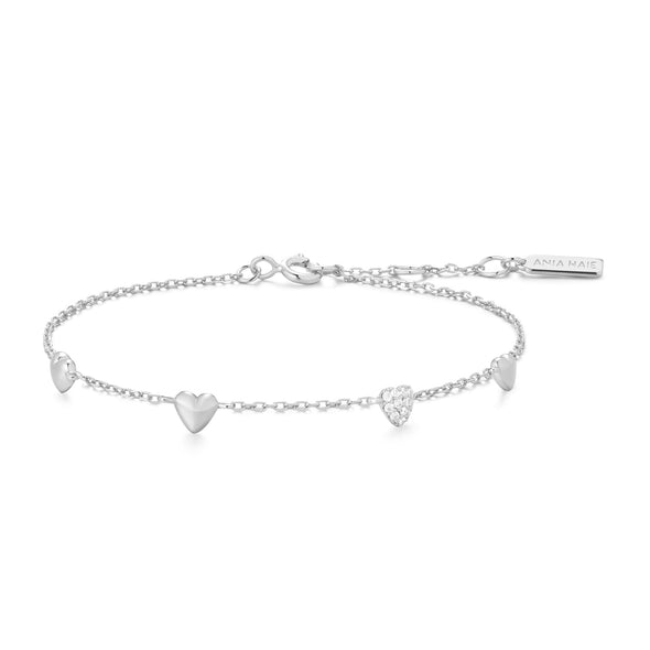 ANIA HAIE STERLING SILVER PUFFED HEART STATION BRACELET