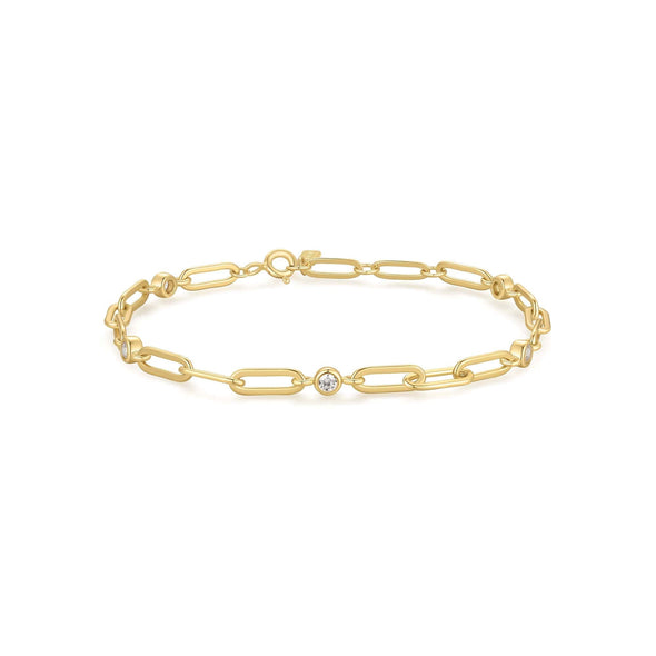 ANIA HAIE 14K GOLD PLATED ON STERLING SILVER GOLD BEZEL STATION PAPERCLIP BRACELET