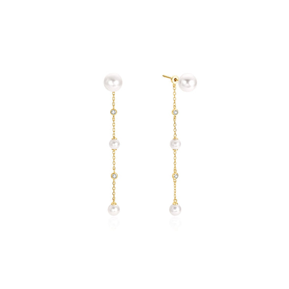 ANIA HAIE 14K GOLD PLATED ON STERLING SILVER CASCADE SHELL PEARL STATION EARRINGS