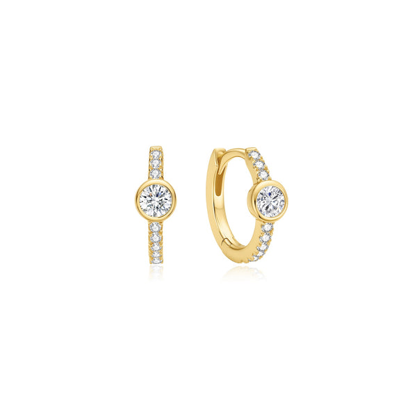 ANIA HAIE 14K GOLD PLATED ON STERLING SILVER PAVE ROW AND BEZEL SET HUGGIE EARRINGS