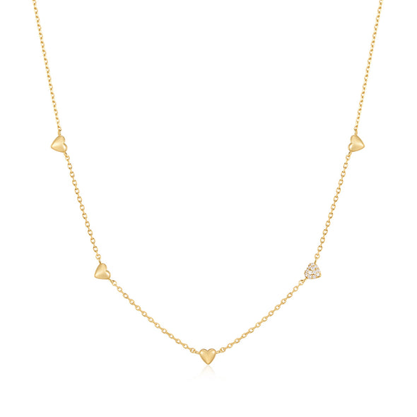 ANIA HAIE 14K GOLD PLATED ON STERLING SILVER PAVE PUFFED HEART STATION NECKLACE