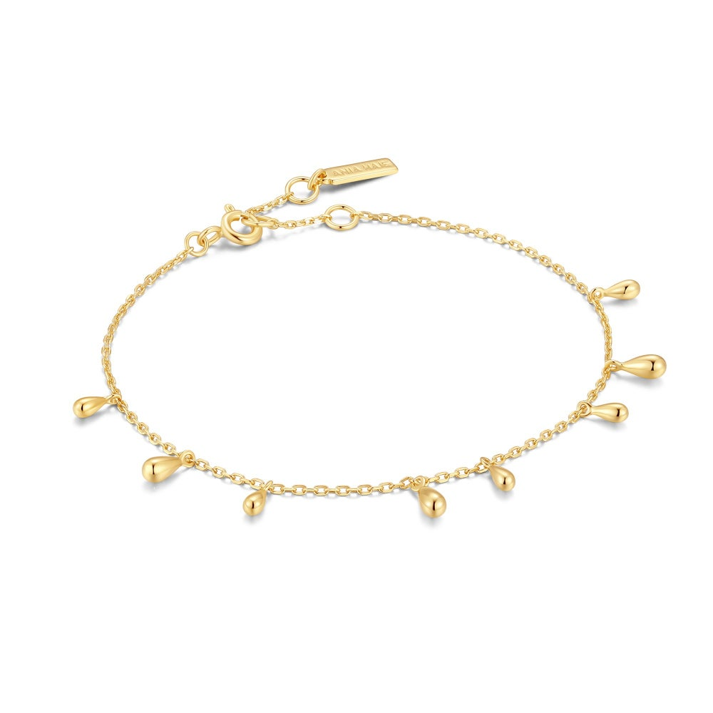 ANIA HAIE 14K GOLD PLATED ON STERLING SILVER GOLD POLISHED TEARDROP DANGLE STATIN BRACELET