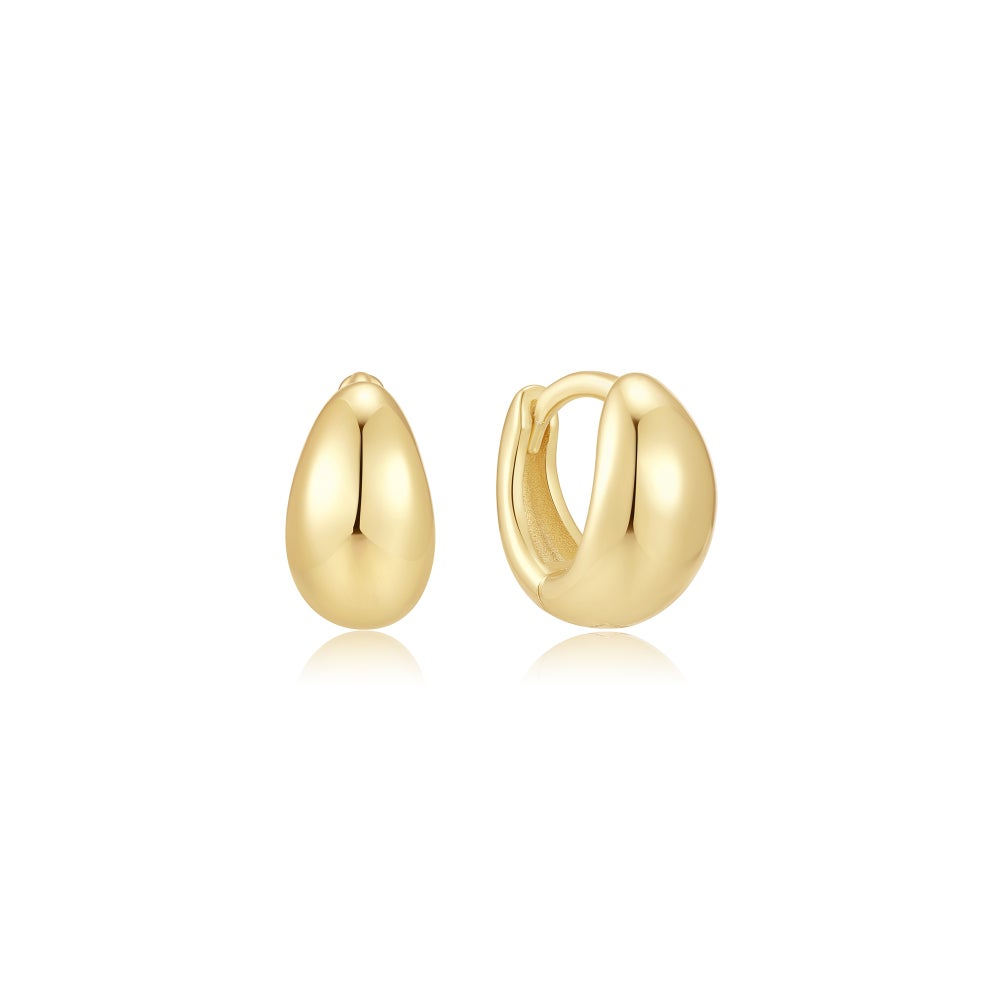 ANIA HAIE 14K GOLD PLATED ON STERLING SILVER GOLD ORGANIC DOME PEBBLE HUGGIE HOOP EARRINGS
