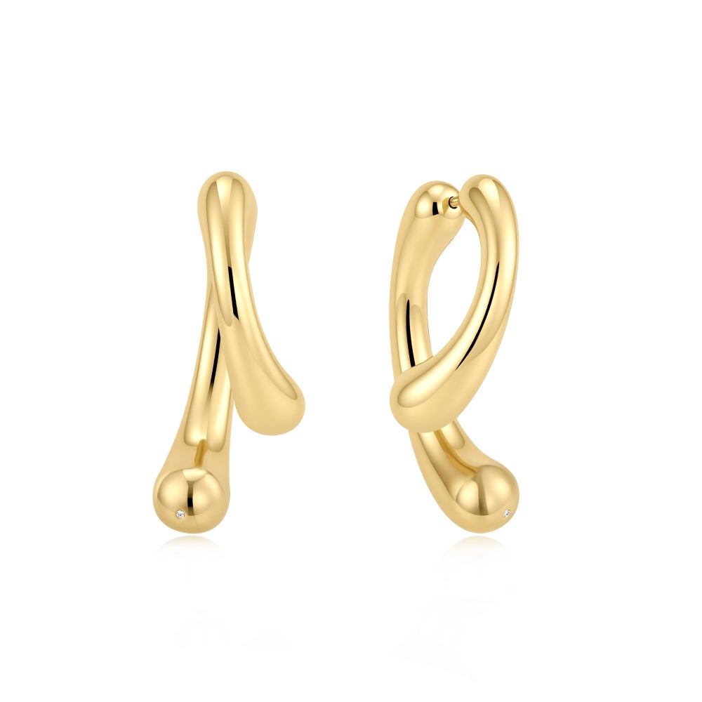 ANIA HAIE 14K GOLD PLATED ON STERLING SILVER GOLD SCULPTURAL ARC HOOP EARRINGS