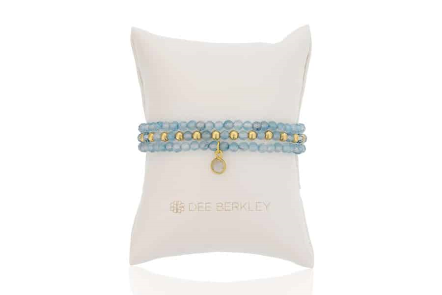 DEE BERKLEY - SET OF THREE: 4MM FACETED BLUE TOPAZ WITH SILVER BEADS, 4MM FACETED BLUE TOPAZ & SILVER  1X1 & 4MM FACETED BLUE TOPAZ WITH SILVER CLEAR QUARTZ BEZEL CHARM