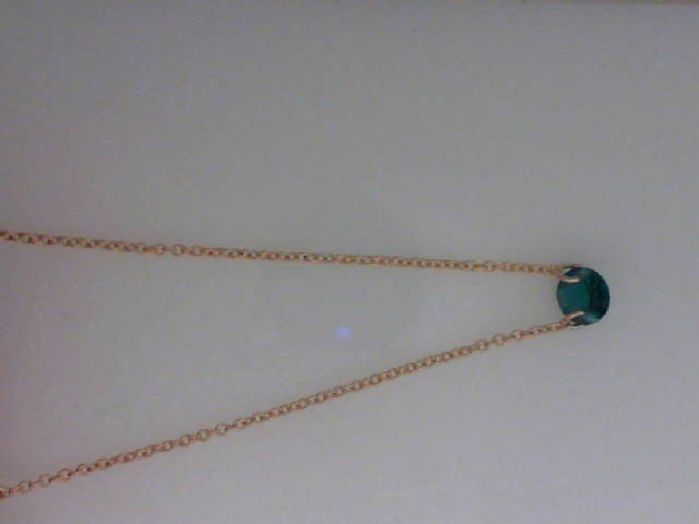 DEE BERKLEY 18" GOLD FILLED NECKLACE WITH THREE 3MM GOLD FILLED BEADS WITH ONE ROUND EMERALD GEMSTONE IN THE CENTER