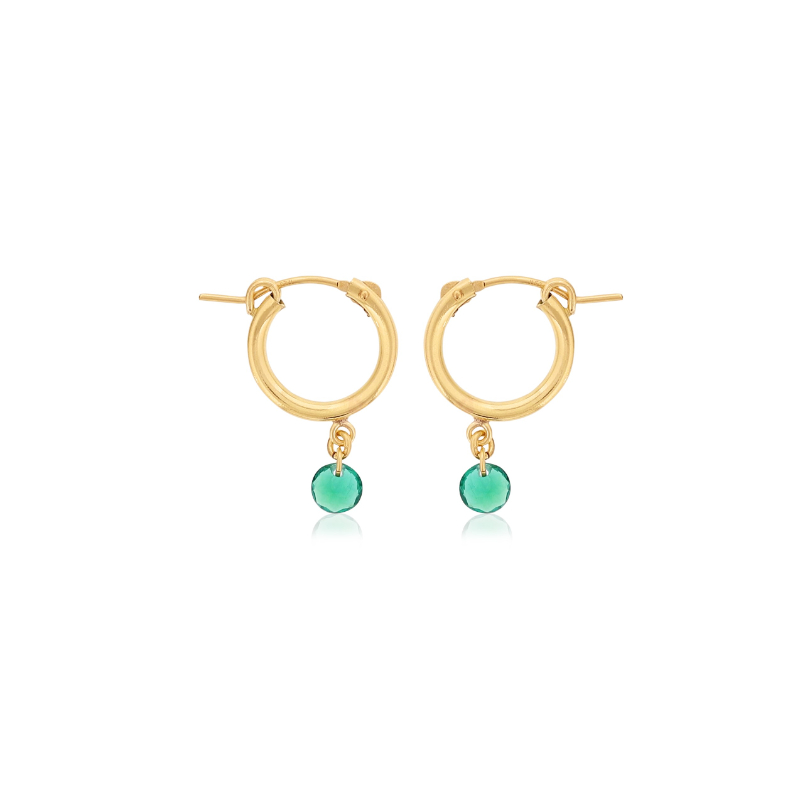 DEE BERKLEY GOLD FILLED SMALL CHUNKY HOOPS WITH EMERALD GEMSTONE DROPS