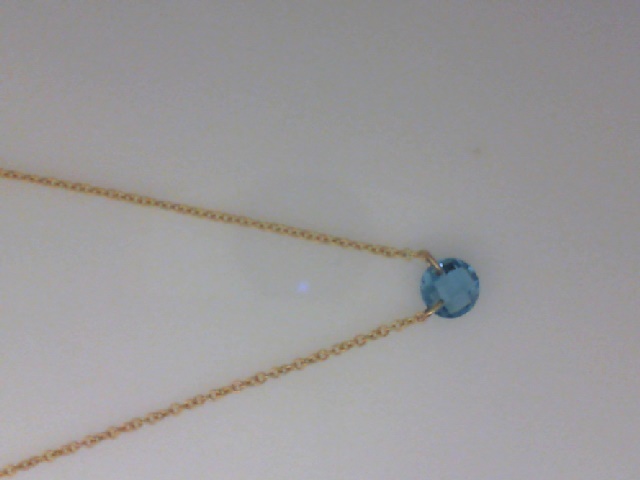 DEE BERKLEY 19" GOLD FILLED NECKLACE WITH THREE 3MM GOLD FILLED BEADS WITH ONE ROUND BLUE TOPAZ GEMSTONE