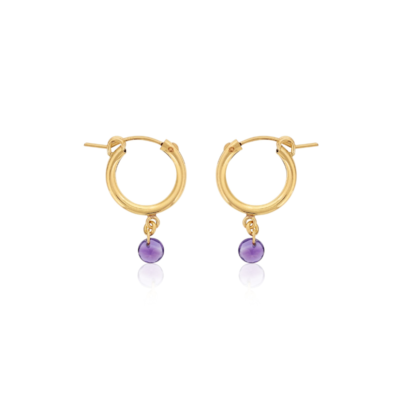 DEE BERKLEY GOLD FILLED SMALL CHUNKY HOOPS WITH AMETHYST GEMSTONE DROPS