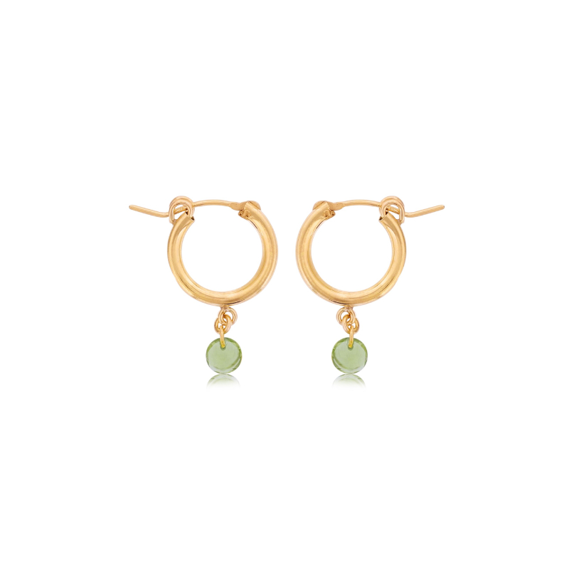 DEE BERKLEY GOLD FILLED SMALL CHUNKY HOOPS WITH PERIDOT GEMSTONE DROPS