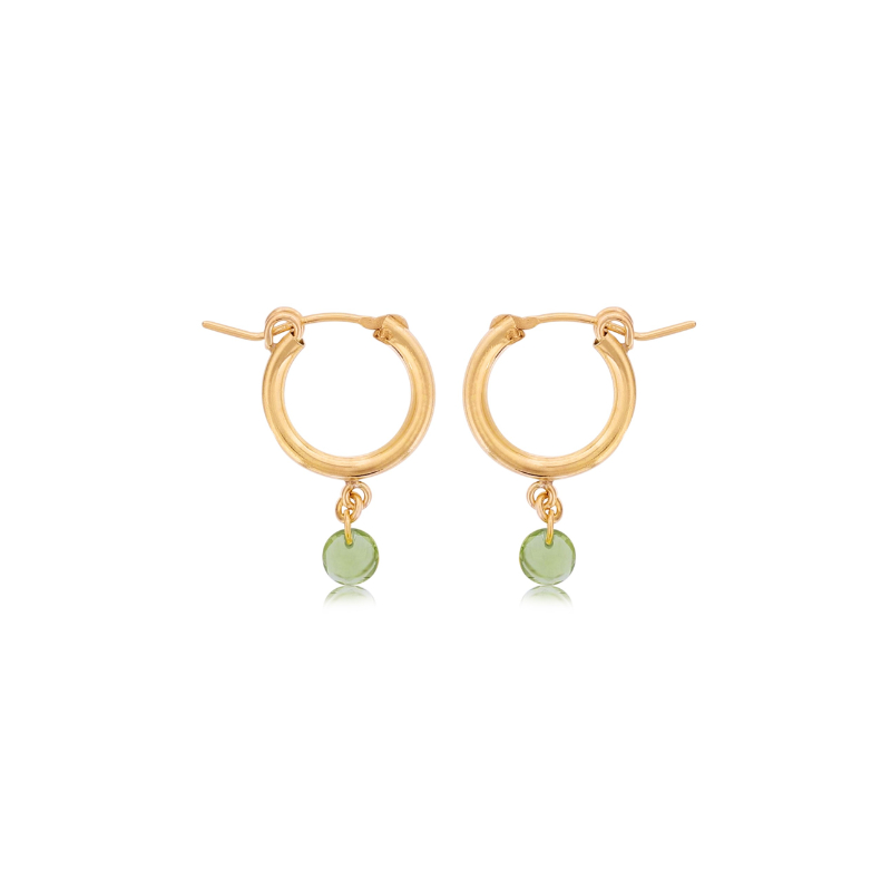 DEE BERKLEY GOLD FILLED SMALL CHUNKY HOOPS WITH PERIDOT GEMSTONE DROPS