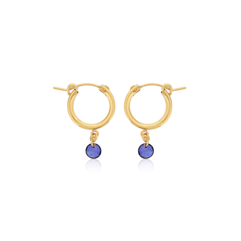 DEE BERKLEY GOLD FILLED SMALL CHUNKY HOOPS WITH SAPPHIRE GEMSTONE DROPS