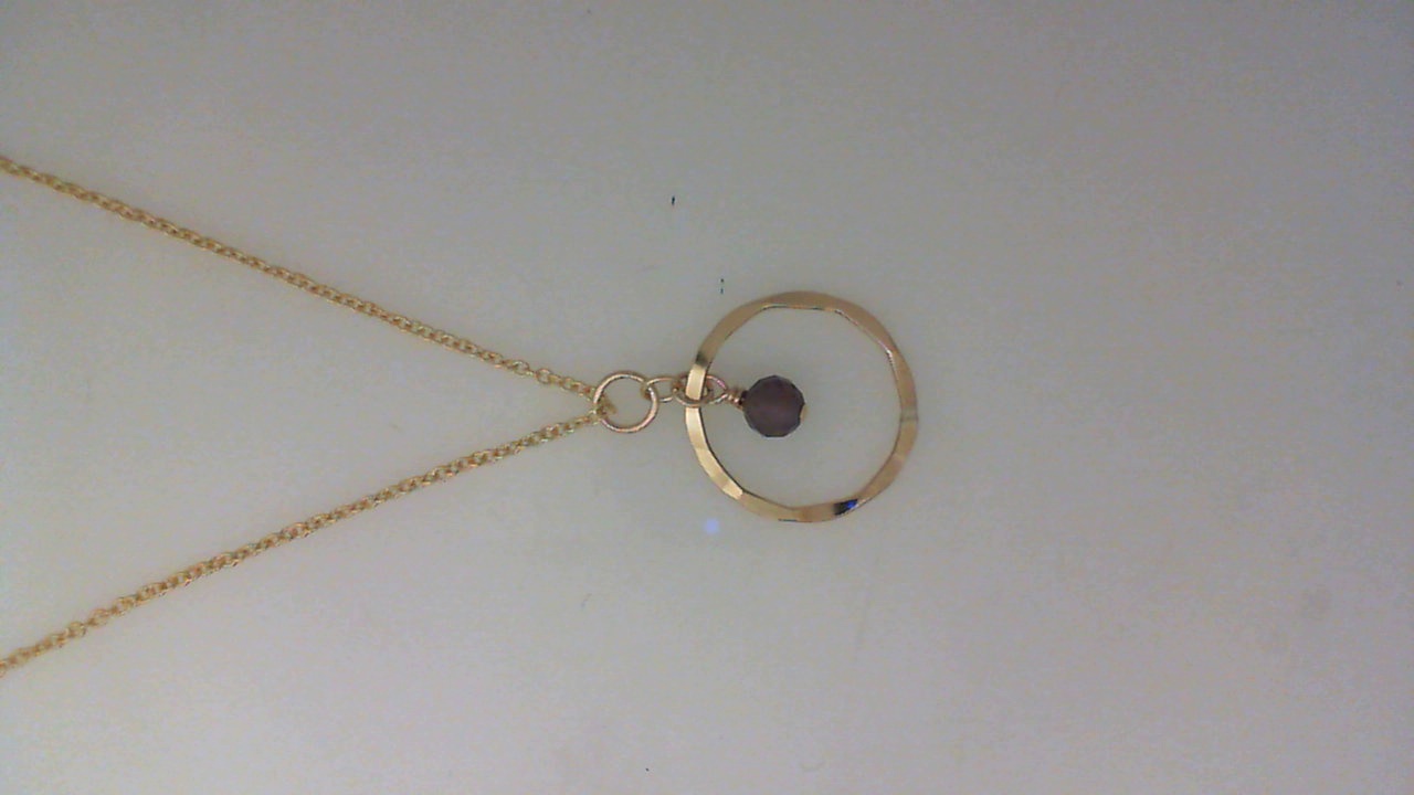 DEE DERKLEY 16-18" GOLD FILLED CABLE CHAIN WITH A HAMMERED HOOP PENDANT WITH A FACETED AMETHYST