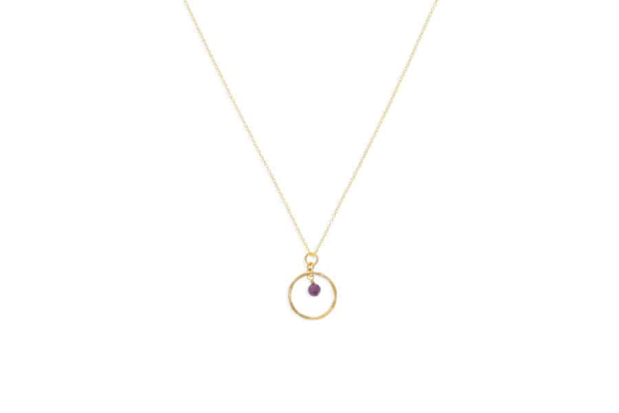 DEE DERKLEY 16-18" GOLD FILLED CABLE CHAIN WITH A HAMMERED HOOP PENDANT WITH A FACETED TOURMALINE