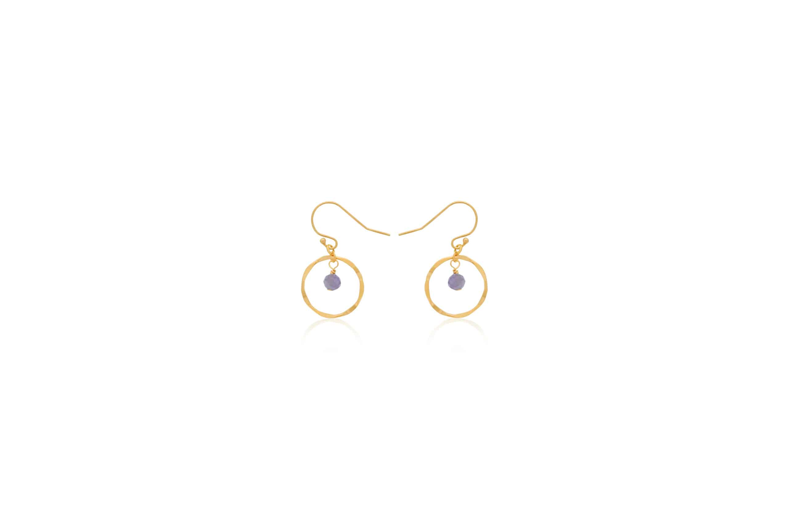 DEE DERKLEY GOLD FILLED HAMMERED HOOP EARRINGS ON WIRES WITH FACETED TOURMOLINE DROP