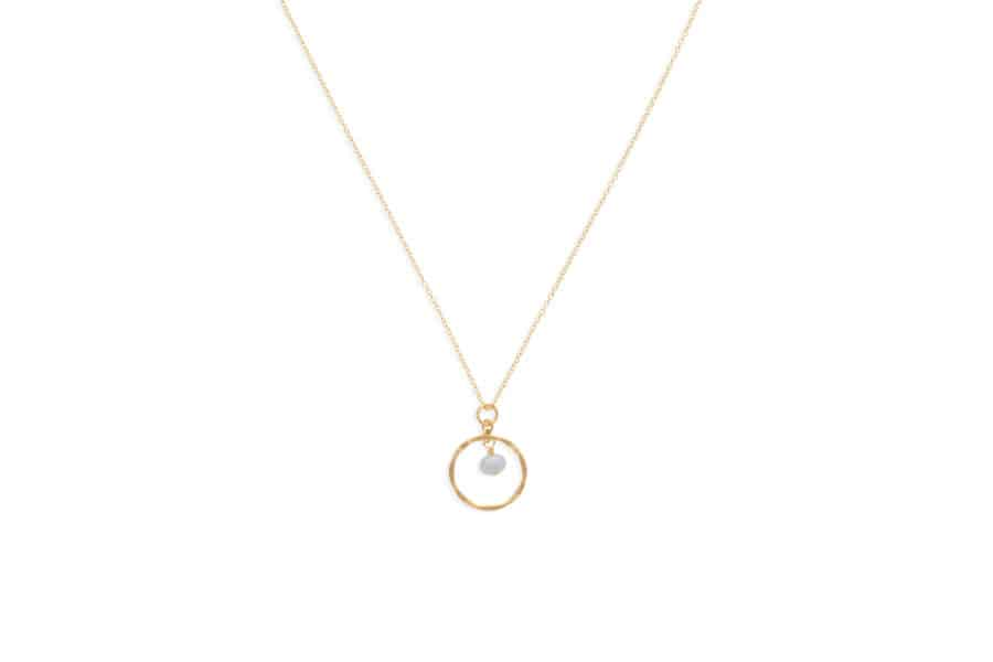 DEE DERKLEY 16-18" GOLD FILLED CABLE CHAIN WITH A HAMMERED HOOP PENDANT WITH A PEARL
