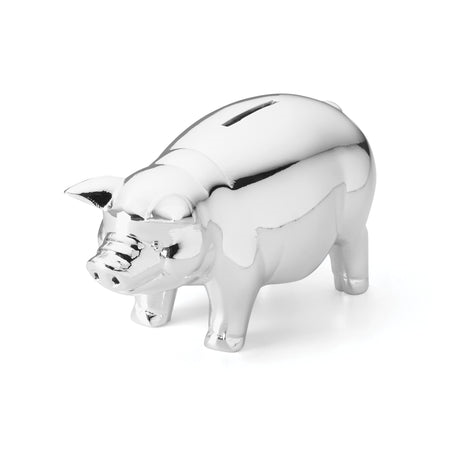 CLASSIC PORCELAIN SILVER PLATE PIGGY BANK