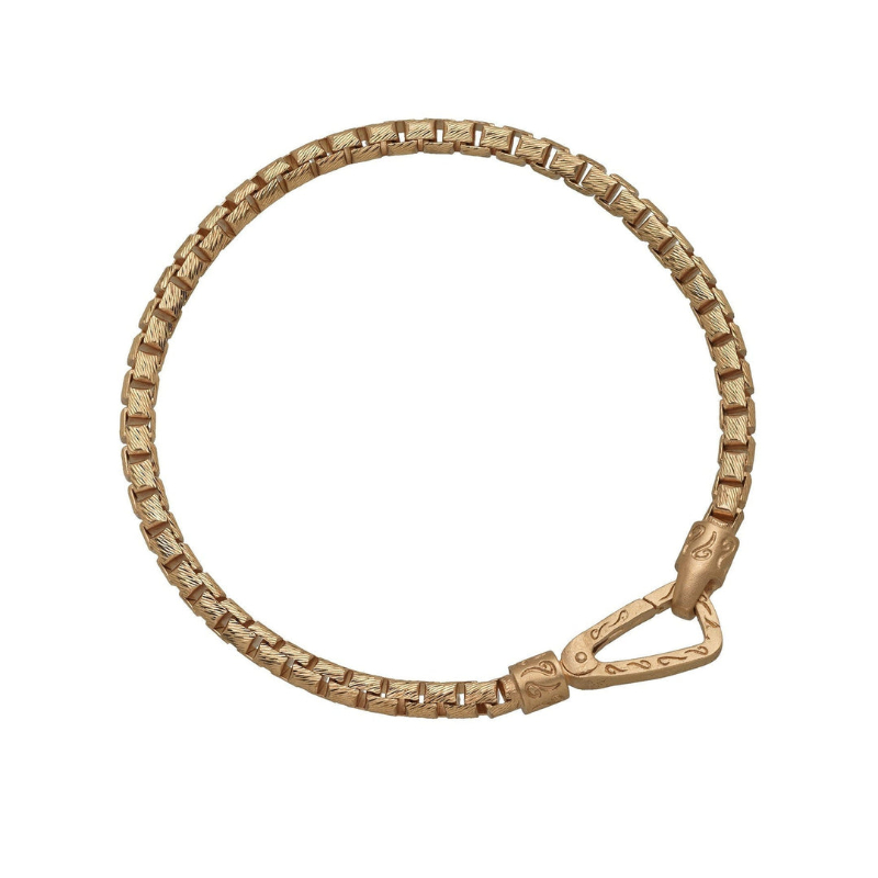 MARCO DAL MASO ULYSSES CARVED TUBOLAR SILVER AND 18K YELLOW GOLD PLATED SILVER MATTE CHAIN AND POLISHED CLASP BRACELET (M)