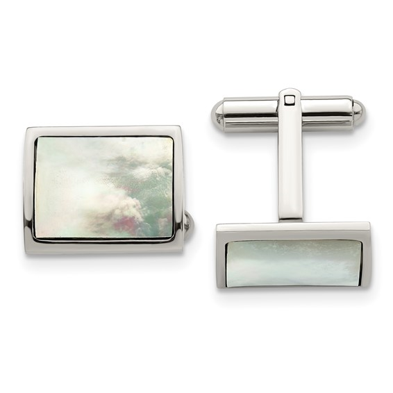 STAINLESS STEEL CUFFLINKS WITH WHITE MOTHER OF PEARL