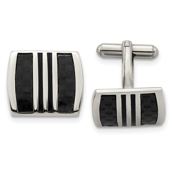 STAINLESS STEEL CUFFLIKS WITH BLACK CARBON FIBER INLAY